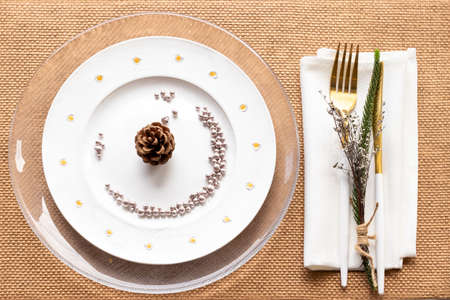 Elegant table set for Christmas dinner