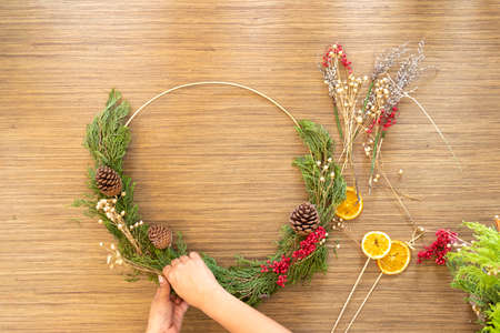 Elegant table set for Christmas dinnerの写真素材