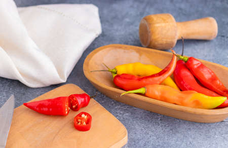 Presentation of Peruvian hot red chili (Aji Limo)の写真素材