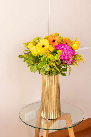 Hydrangea flower arrangement in a nice living roomの写真素材