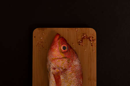 Still life with raw fresh fish on a tableの写真素材
