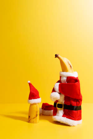 Banana dressed as Santa Claus, prepared for Christmasの写真素材