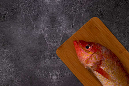 Still life with raw fresh fish on a tableの写真素材