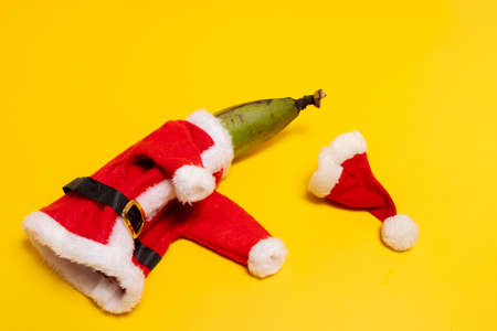 Banana dressed as Santa Claus, prepared for Christmasの写真素材