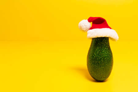 Avocado with Santa hat, prepared for Christmasの写真素材