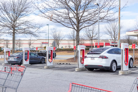 Buford, USA - Jan 17th 2021: Electric charging station for Tesla vehiclesのeditorial素材