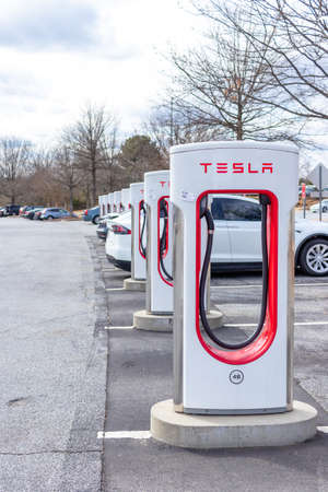 Buford, USA - Jan 17th 2021: Electric charging station for Tesla vehiclesのeditorial素材