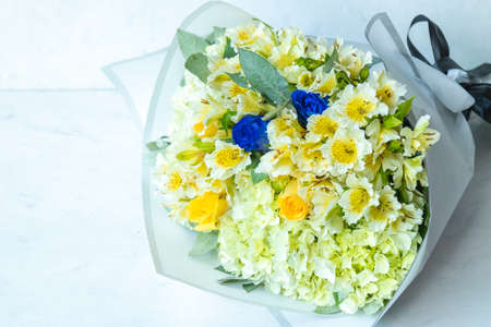 Astromeliads flower arrangement in a nice livingの写真素材