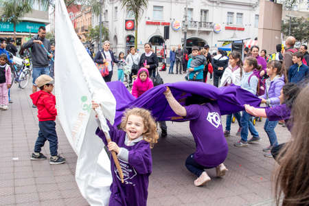 LIMA, PERU - SEP 08TH 2019: March of the members of the FIQUI Association of Peru in the District of Miraflores in September 2019 in Peru.のeditorial素材