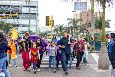 LIMA, PERU - SEP 08TH 2019: March of the members of the FIQUI Association of Peru in the District of Miraflores in September 2019 in Peru.のeditorial素材