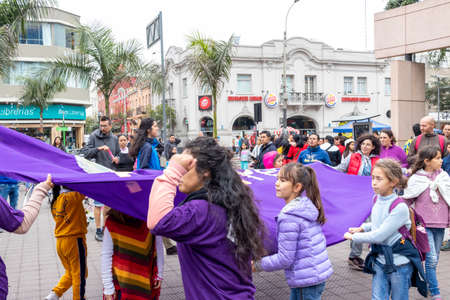 LIMA, PERU - SEP 08TH 2019: March of the members of the FIQUI Association of Peru in the District of Miraflores in September 2019 in Peru.のeditorial素材