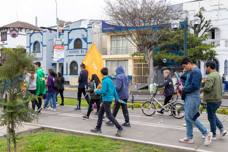 LIMA, PERU - SEP 08TH 2019: March of the members of the FIQUI Association of Peru in the District of Miraflores in September 2019 in Peru.のeditorial素材