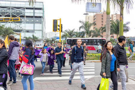 LIMA, PERU - SEP 08TH 2019: March of the members of the FIQUI Association of Peru in the District of Miraflores in September 2019 in Peru.のeditorial素材