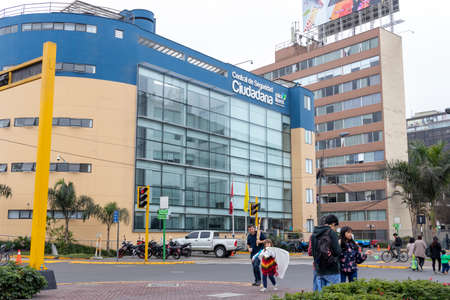 LIMA, PERU - SEP 08TH 2019: View of the Municipality of Miraflores in the Arequipa Avenue of the District of Miraflores, Peru.のeditorial素材