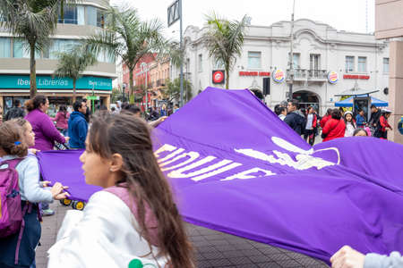 LIMA, PERU - SEP 08TH 2019: March of the members of the FIQUI Association of Peru in the District of Miraflores in September 2019 in Peru.のeditorial素材