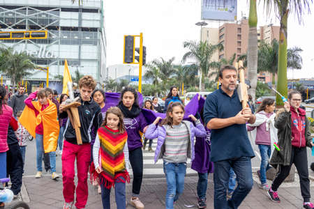 LIMA, PERU - SEP 08TH 2019: March of the members of the FIQUI Association of Peru in the District of Miraflores in September 2019 in Peru.のeditorial素材
