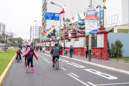 LIMA, PERU - SEP 08TH 2019: Public activity of the Juana Alarco de Darmet School in the district of Miraflores in Peruのeditorial素材
