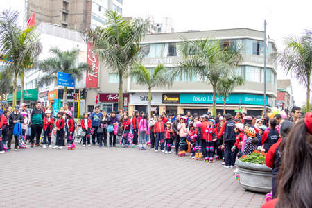 LIMA, PERU - SEP 08TH 2019: Public activity of the Juana Alarco de Darmet School in the district of Miraflores in Peruのeditorial素材