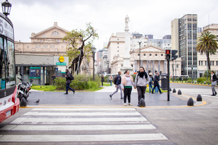 BUENOS AIRES - 15TH OCT 2019: People walking through the streets of the city of Buenos Aires in Argentina.のeditorial素材