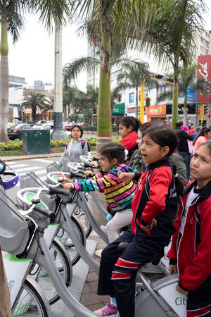 LIMA, PERU - SEP 08TH 2019: Public activity of the Juana Alarco de Darmet School in the district of Miraflores in Peruのeditorial素材