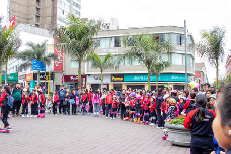 LIMA, PERU - SEP 08TH 2019: Public activity of the Juana Alarco de Darmet School in the district of Miraflores in Peruのeditorial素材