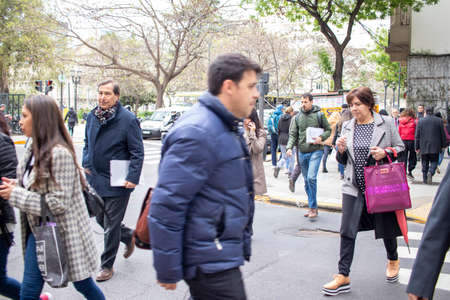 BUENOS AIRES - 15TH OCT 2019: People walking through the streets of the city of Buenos Aires in Argentina.のeditorial素材
