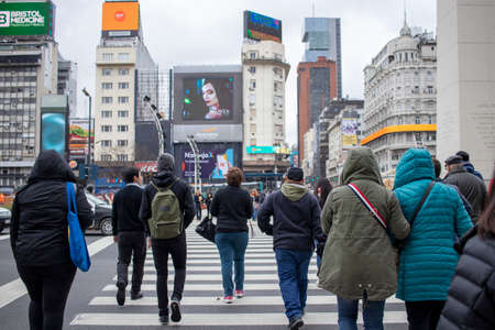 BUENOS AIRES - 15TH OCT 2019: People walking through the streets of the city of Buenos Aires in...