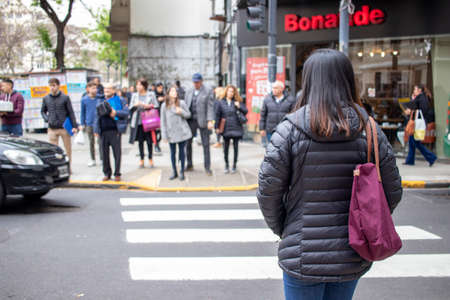 BUENOS AIRES - 15TH OCT 2019: People walking through the streets of the city of Buenos Aires in Argentina.のeditorial素材