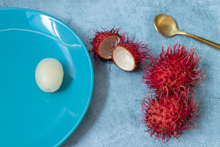 Rambutan, tropical exotic fruit. Native to Malaysia and Thailandの写真素材