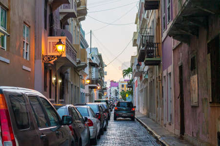 Old San Juan, Puerto Rico - Mar 22th 2014: View of colorful facades in Old San Juan, Puerto Ricoのeditorial素材