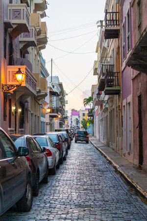 View of colorful facades in Old San Juan, Puerto Ricoのeditorial素材