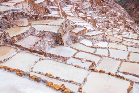View of the natural salt pools in Las Salineras de Maras in the Sacred Valley of Cuscoの写真素材