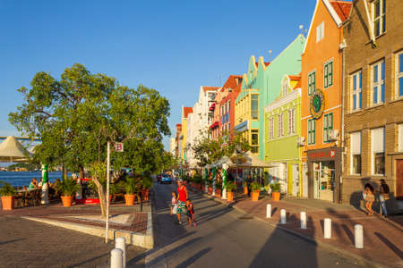 View of the streets and facades of the city of Willemstad in Curacaoのeditorial素材