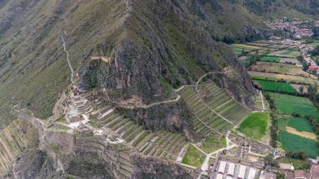 Aerial view of the archaeological site of Ollantaytambo in the Sacred Valley of Cusco. Peruの写真素材