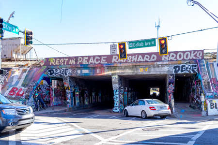 Atlanta, USA - Jan 18th 2021: External view of the Krog tunnel, an icon of the artists of Atlanta, USAのeditorial素材