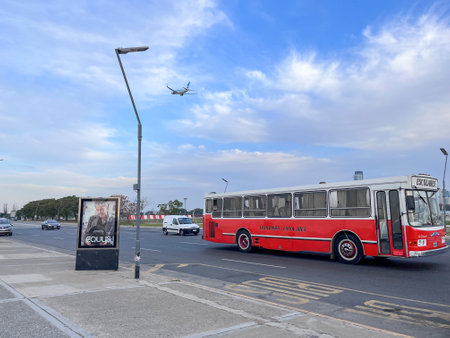 Buenos Aires, Argentina - 09th Jun 2022: View of the plane taking off from the Jorge Newbery international airport on Av. Costanera in Buenos Aires.のeditorial素材