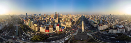 Buenos Aires, Argentina - 06th Jun 2022: Aerial view of the Obelisk, icon of the city of Buenos Aires in Argentina.のeditorial素材