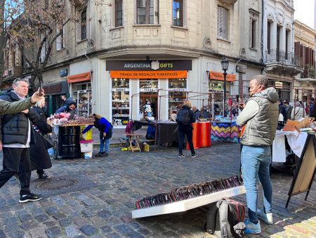 Buenos Aires, Argentina - Jun 12th 2022: Informal trade in the streets of San Telmo, Buenos Aires.のeditorial素材