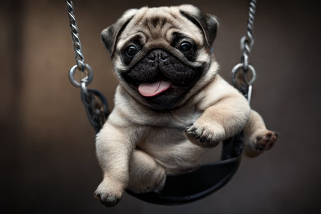 Pug on the swing: A moment of happiness and funの素材
