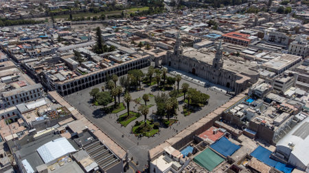 Aerial view of the city of Arequipa from the Plaza de Armas. Peruの写真素材