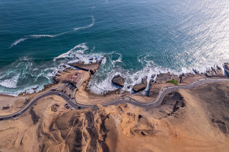 Aerial view of the Chorrillos boardwalk in Lima, Peru.の写真素材