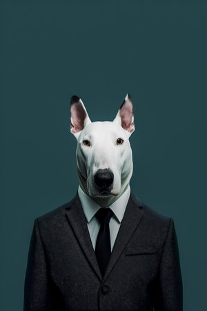 Bull Terrier breed dog wearing a suit breed dog wearing a suit and tieの素材