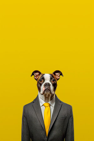 Boston Terrier breed dog wearing a suit breed dog wearing a suit and tieの素材