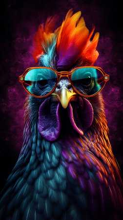 Excellent image of a rooster with glasses in psychedelic styleの素材