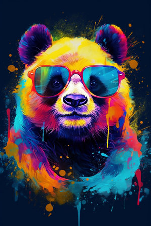 Close up of panda bear with psychedelic glassesの素材