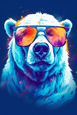 Close up of polar bear with psychedelic glassesの素材