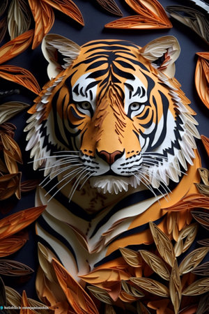 Paper figure in the form of a cute Tigerの素材