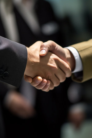 Close up of businessmen shaking handsの素材