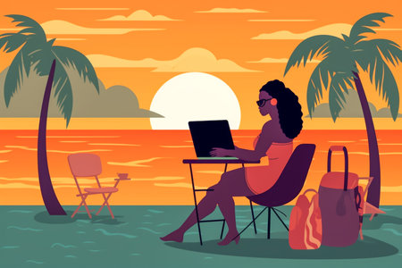 Young woman working from her laptopの素材