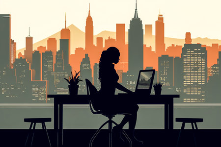 Young woman working from her laptopの素材